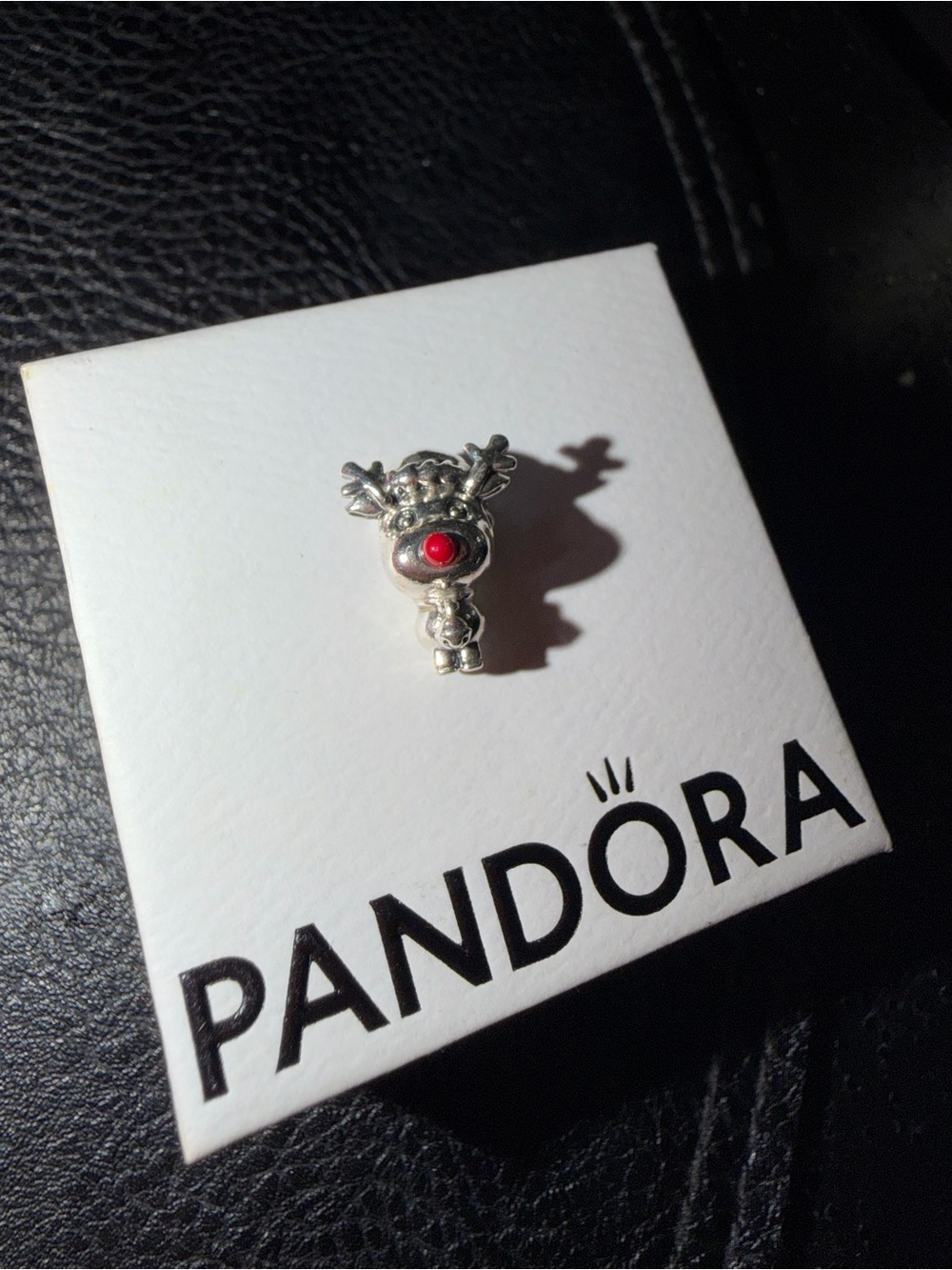 Pandora Silver Reindeer Charm with Red Accent